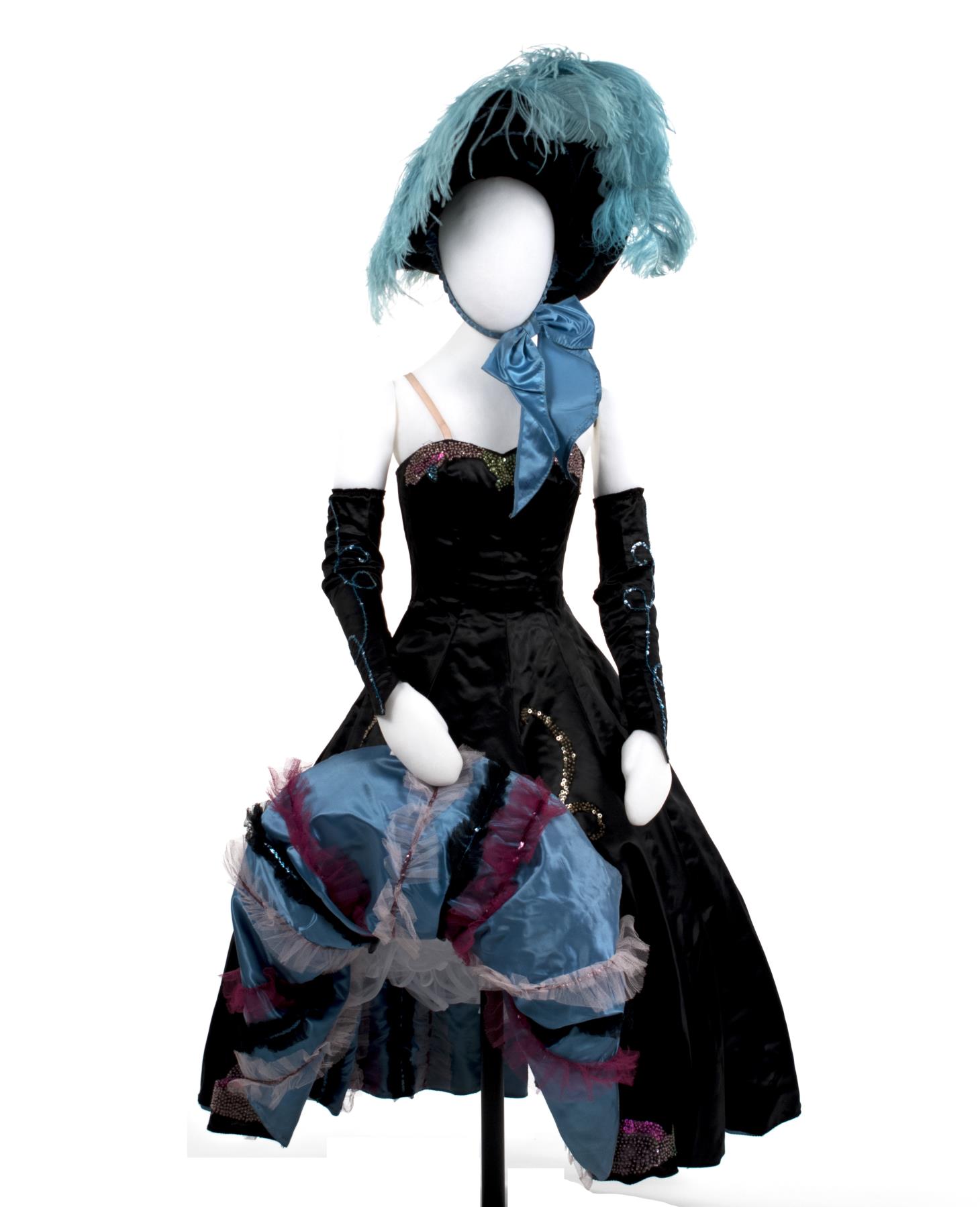 Image of Black, blue and purple Barclay Girls Can-Can dress, ca. 1958