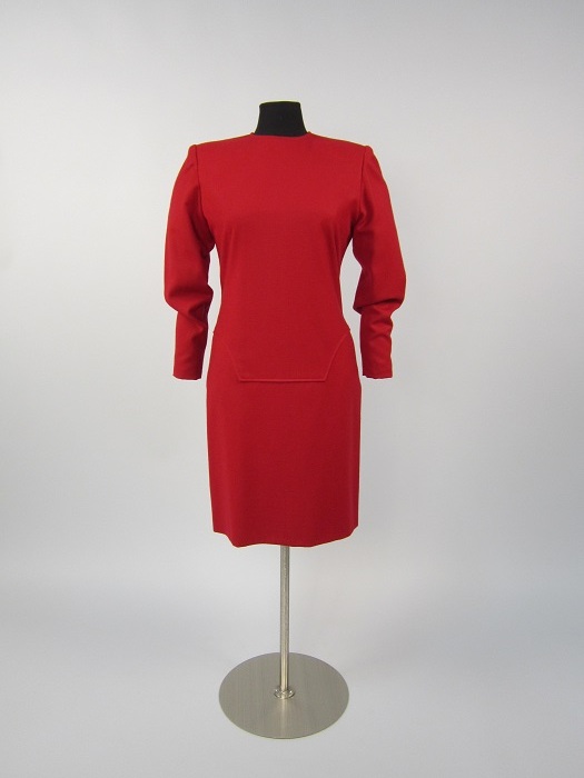 Image of Red dress designed by Hanae Mori, ca. 1980s
