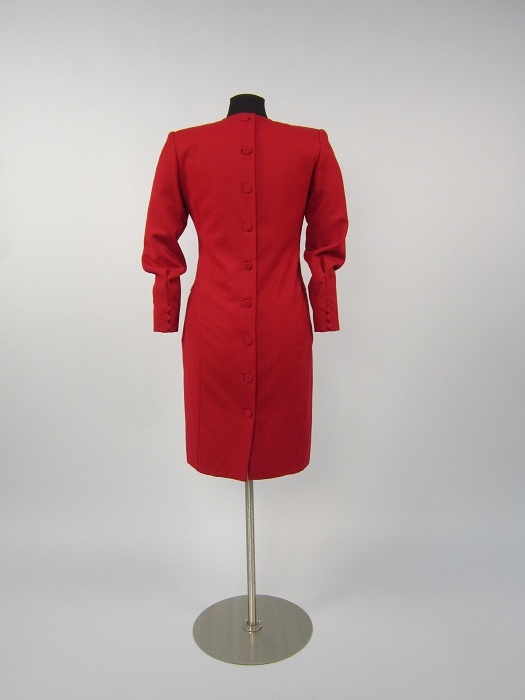 Image of Red dress designed by Hanae Mori, ca. 1980s