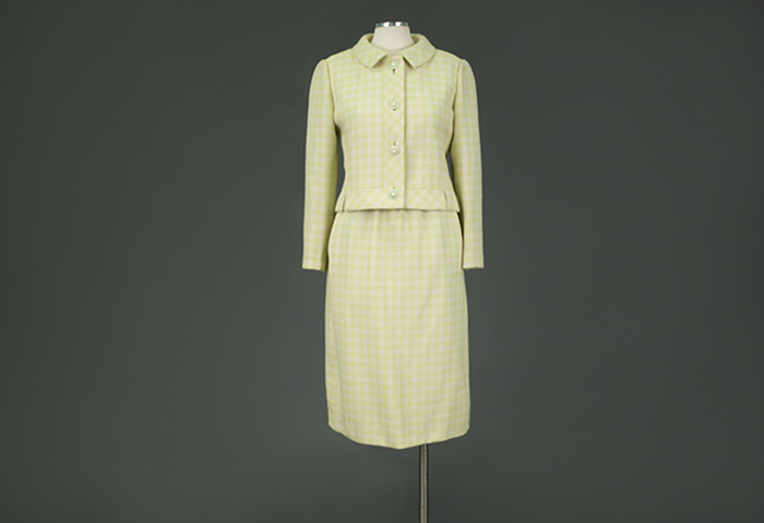 Image of Green and white plaid skirt suit from Best's Apparel ca. 1960-1964
