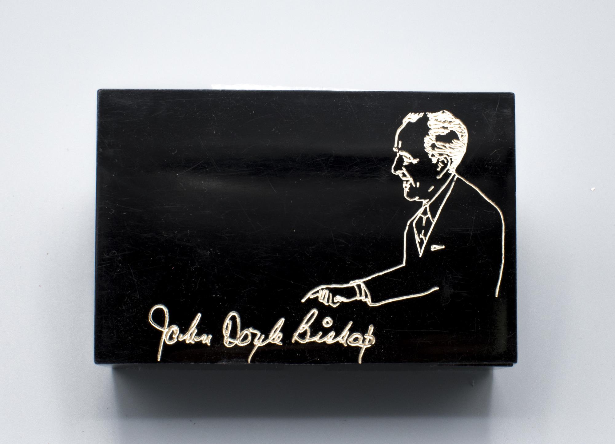 Image of Small black box with John Doyle Bishop image and signature, ca. 1950s-1960s