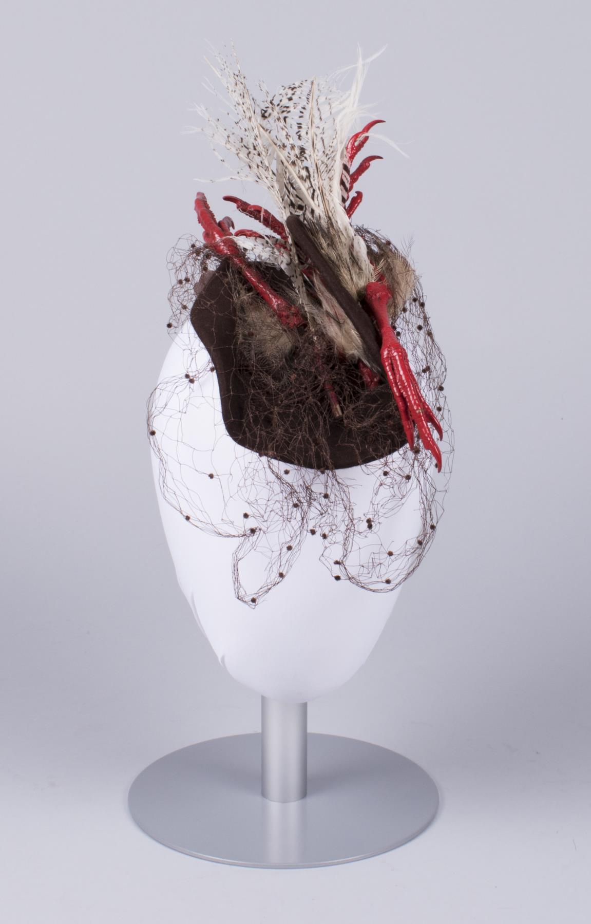 Image of Brown felt hat with chicken feet made by Bes-Ben, 1946