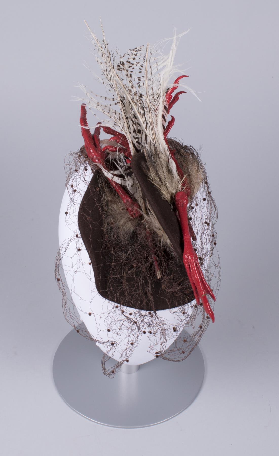 Image of Brown felt hat with chicken feet made by Bes-Ben, 1946