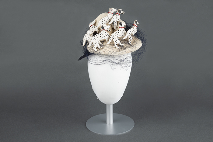 Image of White straw hat with Dalmatians, made by Bes-Ben, 1946