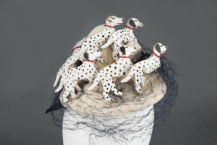 Image of White straw hat with Dalmatians, made by Bes-Ben, 1946