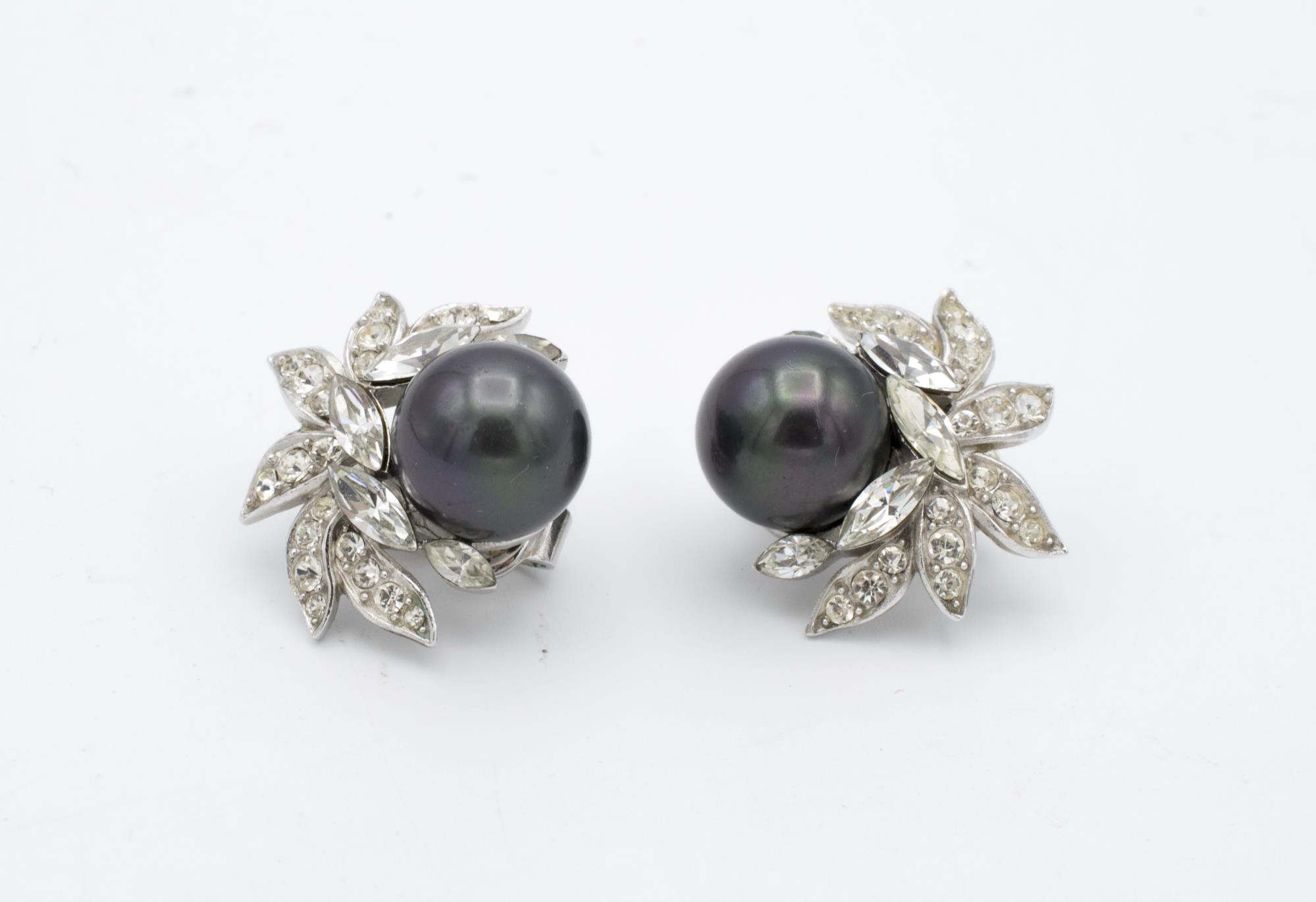 Image of Black pearl costume earrings, late 1960s