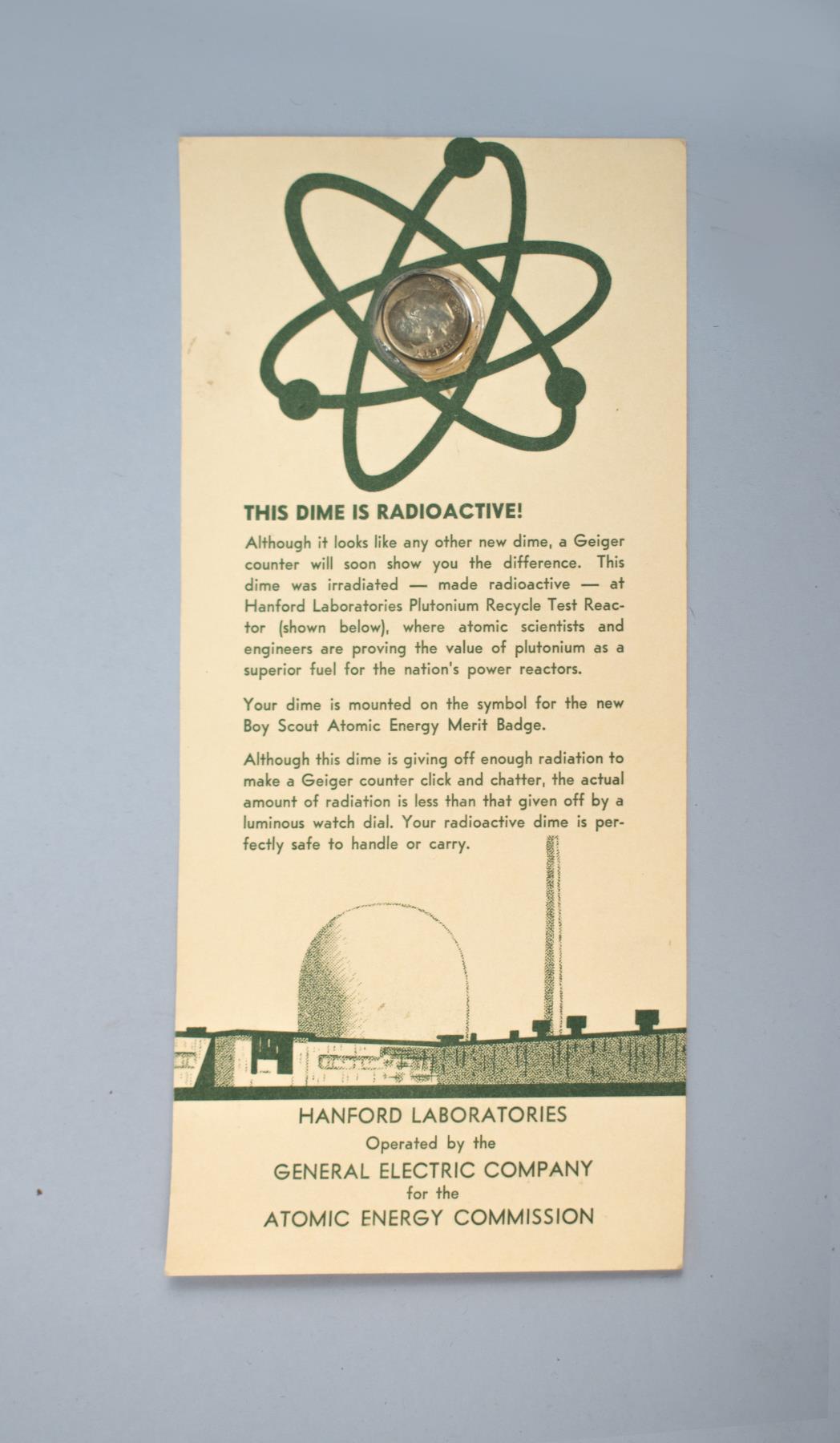 Image of Radioactive dime souvenir from Hanford Laboratories, 1964