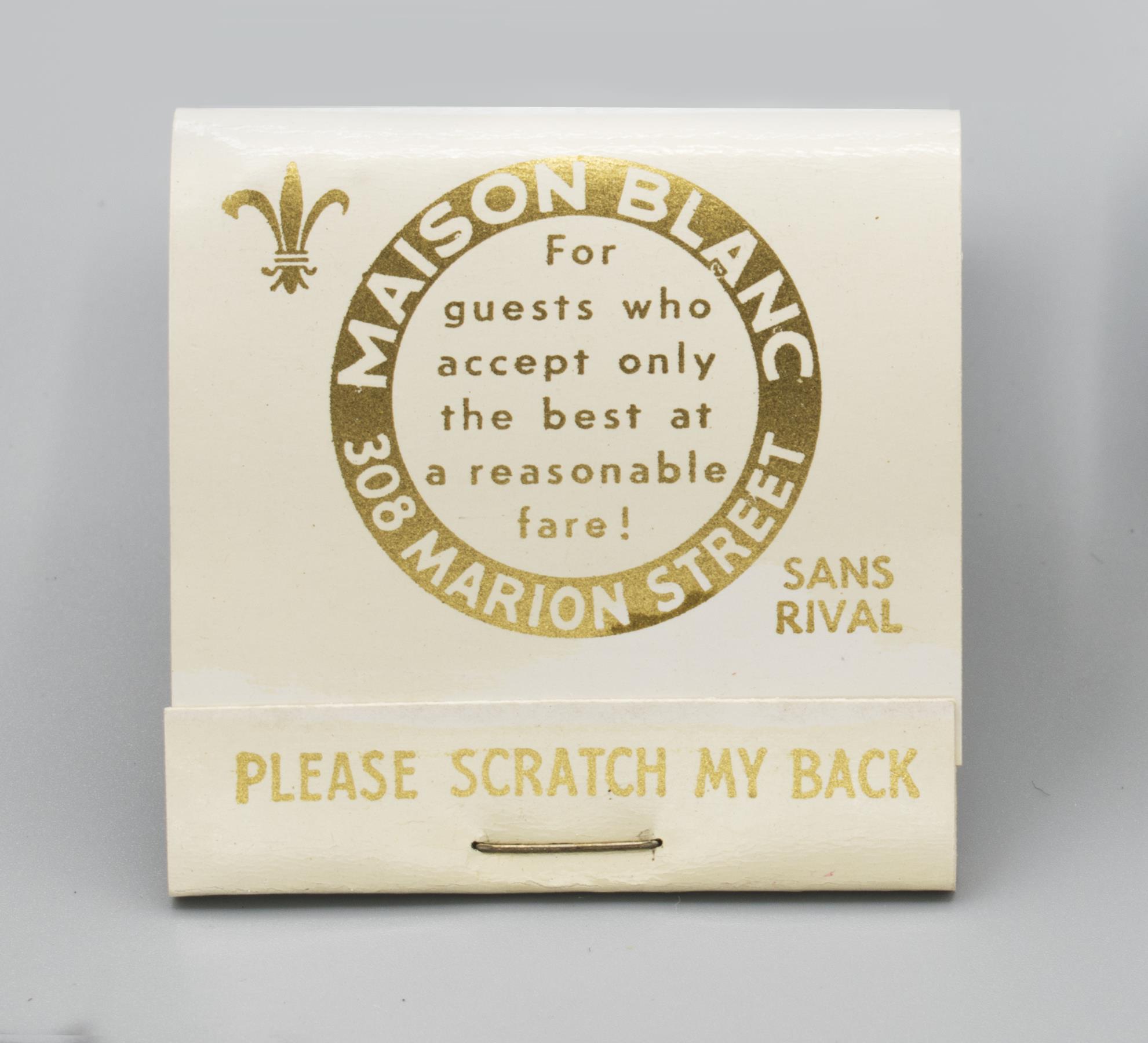 Image of Matchbook from Maison Blanc restaurant in Seattle, ca. 1950