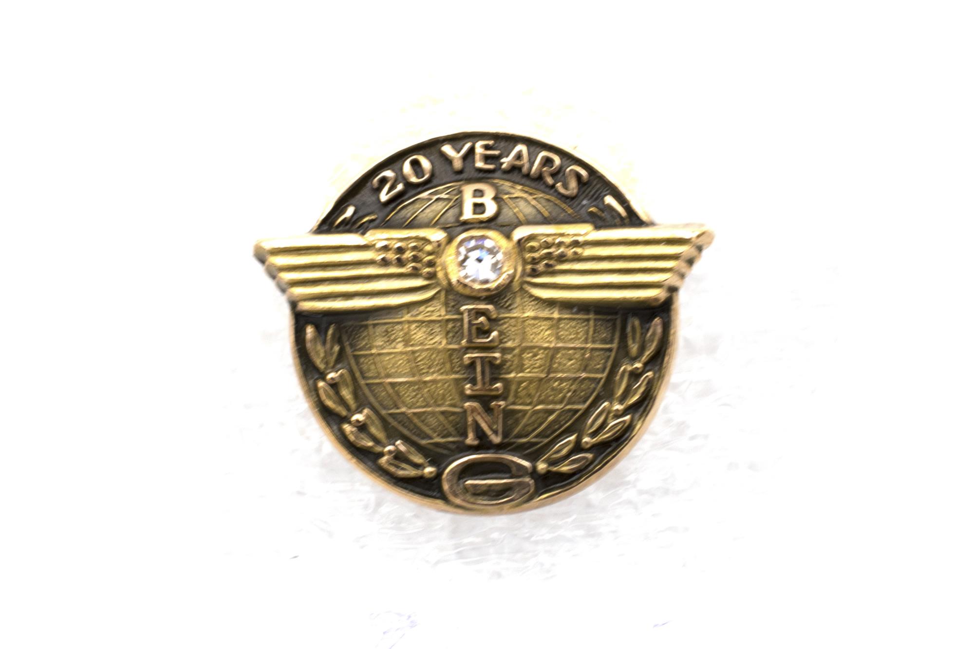 Image of Boeing employee service pin, 20 years, presented to Kito Kaneta, ca. 1970s