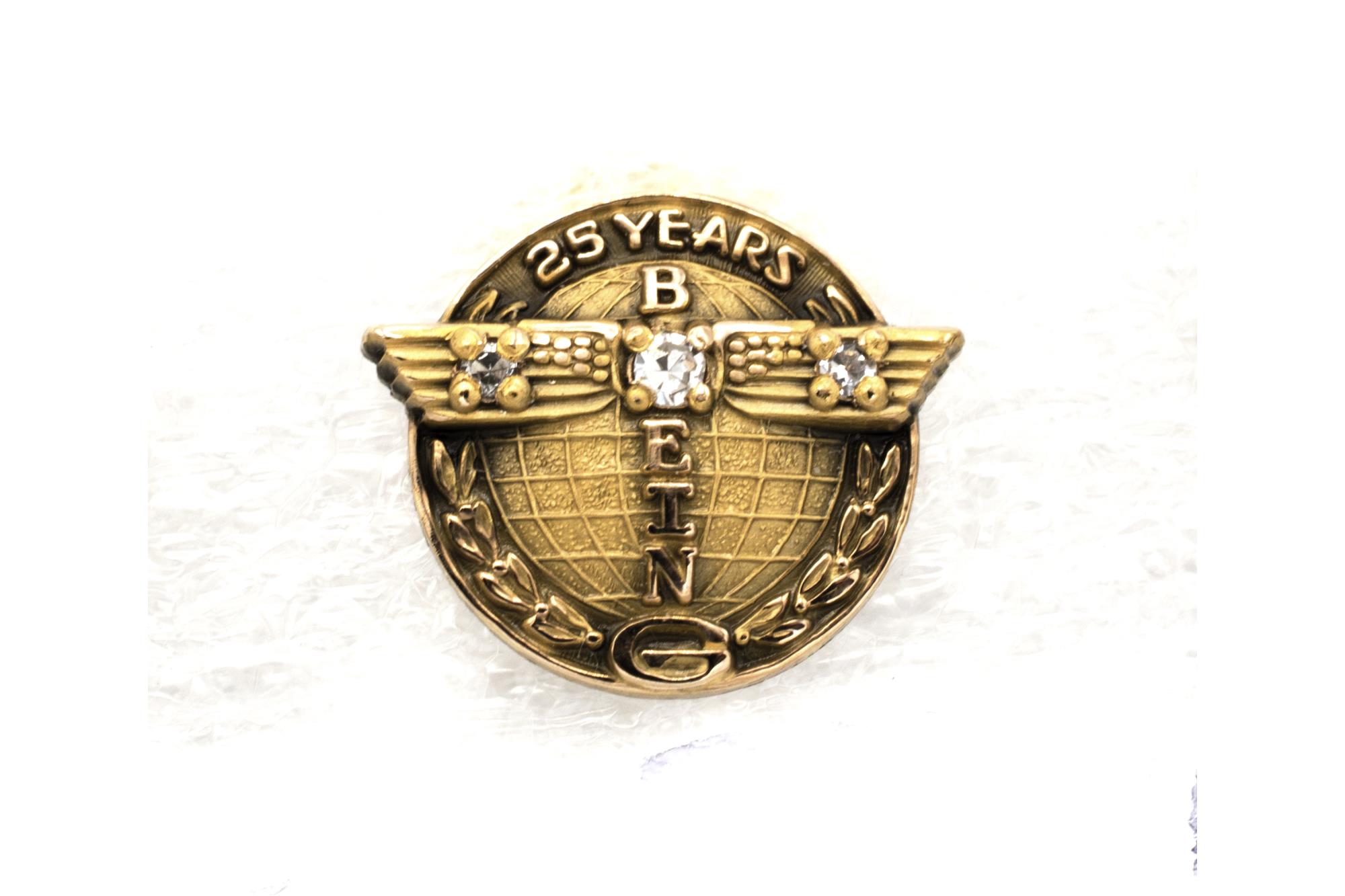 Image of Boeing employee service pin, 25 years, presented to Kito Kaneta, ca. 1970s