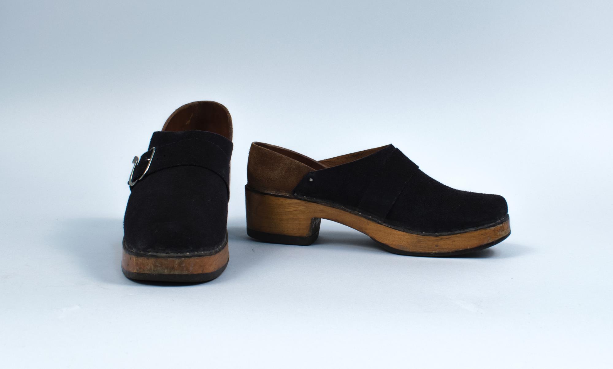 Image of Pair of shoes with wooden soles, made during WWII, ca. 1943-1945