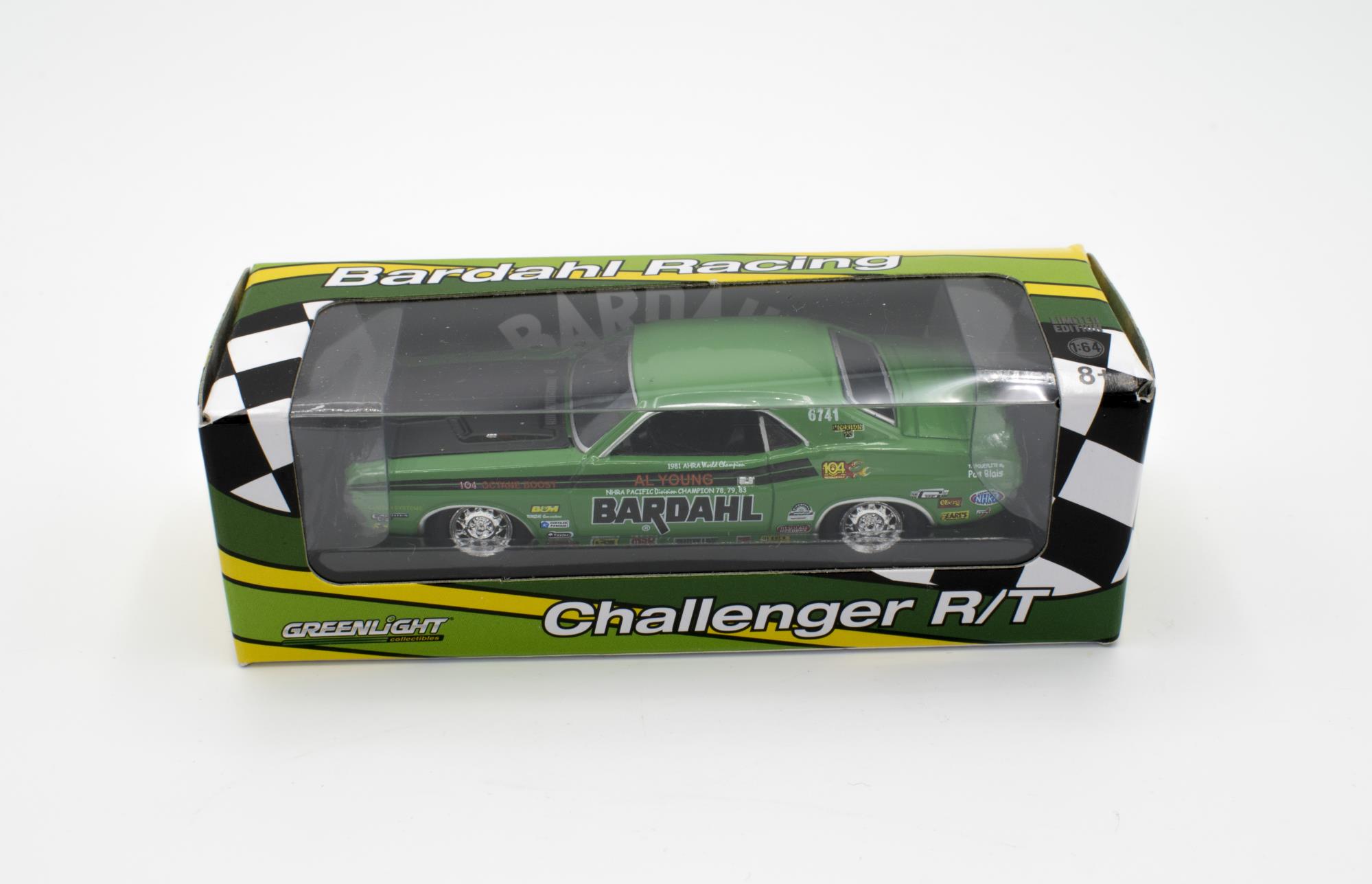 Image of Miniature Bardahl racing car, Dodge Challenger R/T, made by Greenlight Collectibles, 2016