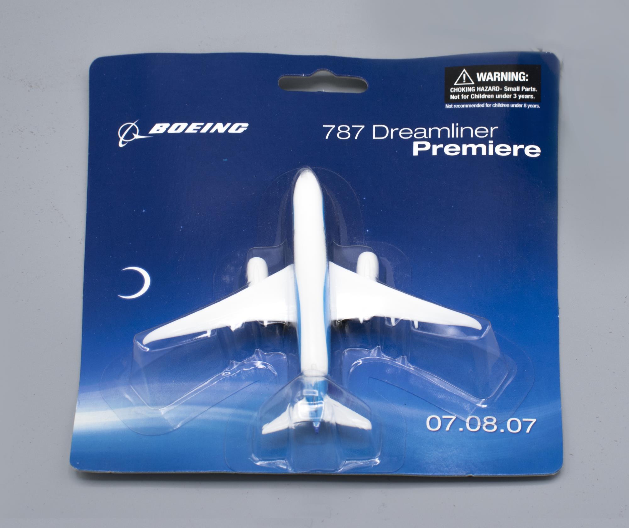 Image of Miniature model in original packaging of a 787 Dreamliner commercial jet, 2007