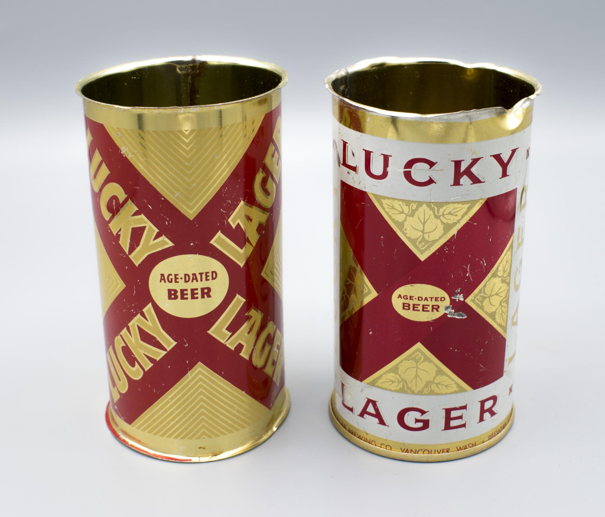 Image of Pair of Lucky Lager beer cans from Boeing Wind Tunnel, ca. 1950s