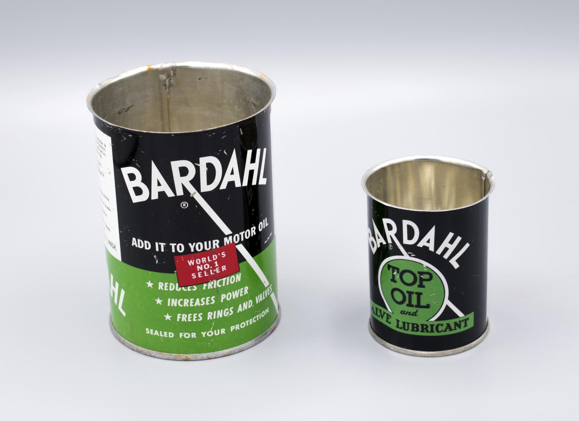 Image of Pair of Bardahl cans from Boeing Wind Tunnel, ca. 1950s