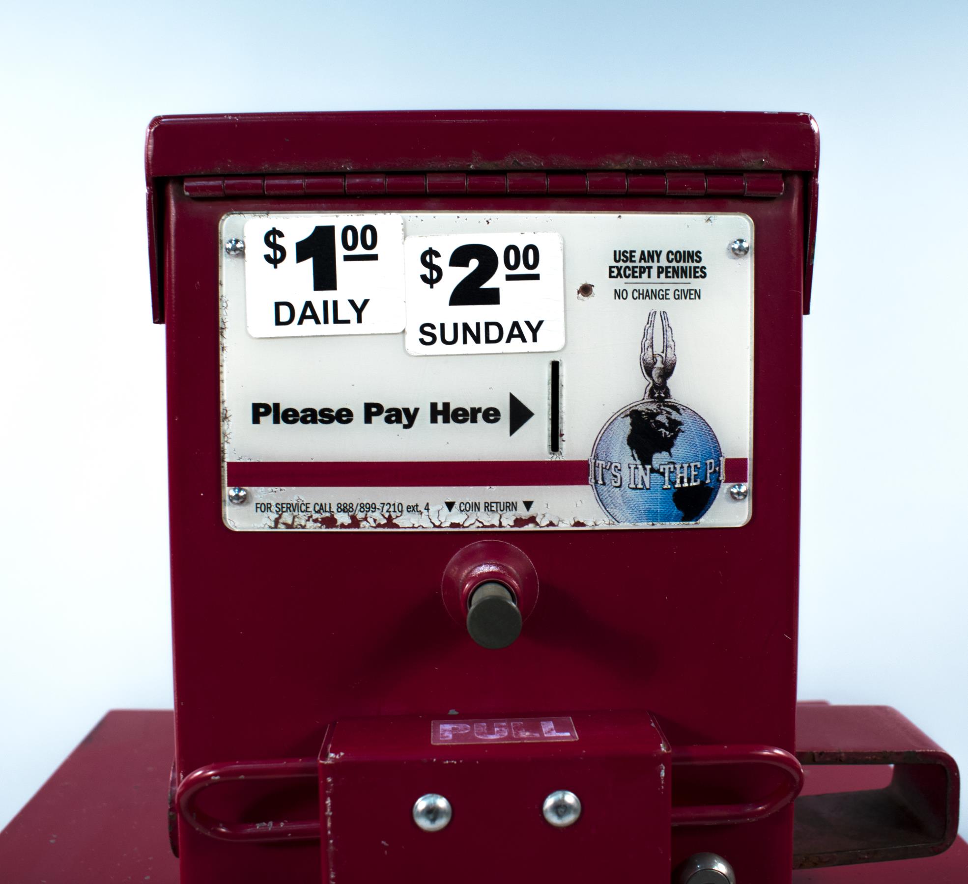 Image of Seattle Post-Intelligencer newspaper rack dispenser, ca. 1990s