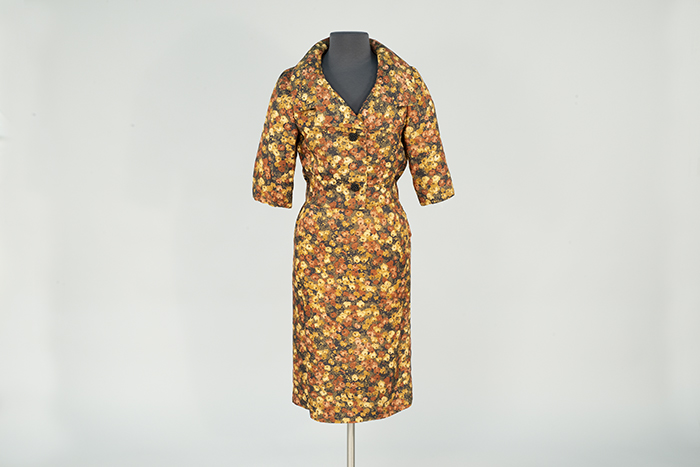 Image of Floral patterned skirt suit, worn by Louise McKinney, 1961