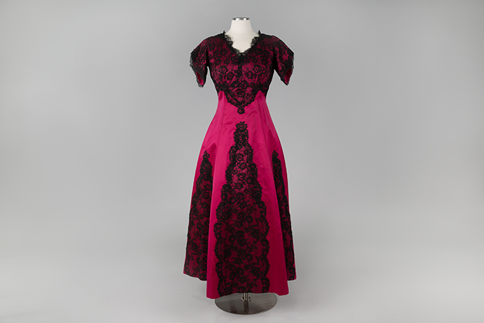 Image of Hot pink and black lace dress, c. 1965-66