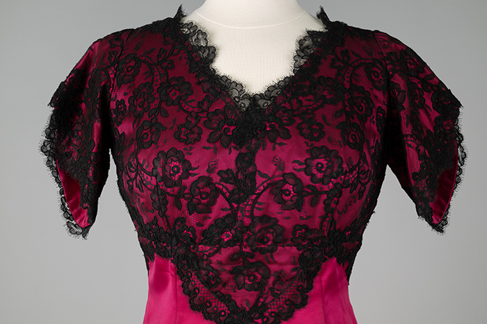 Image of Hot pink and black lace dress, c. 1965-66