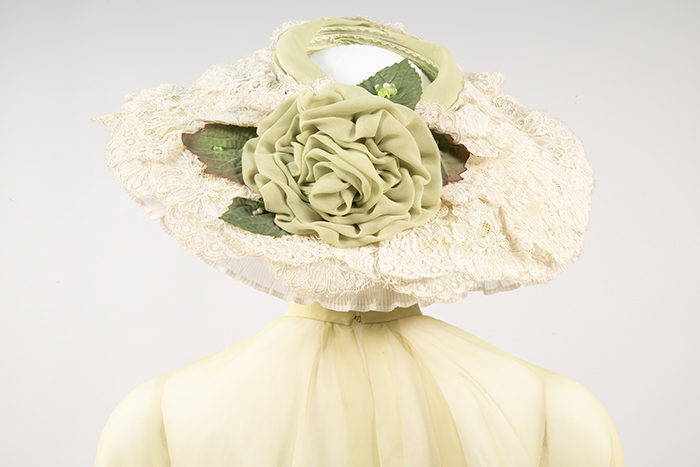 Image of Green gown with matching stole and hat, made by Howard Blair, 1970s