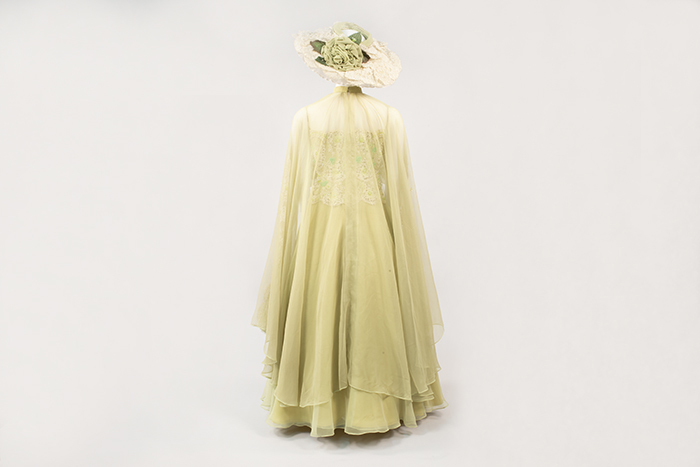 Image of Green gown with matching stole and hat, made by Howard Blair, 1970s