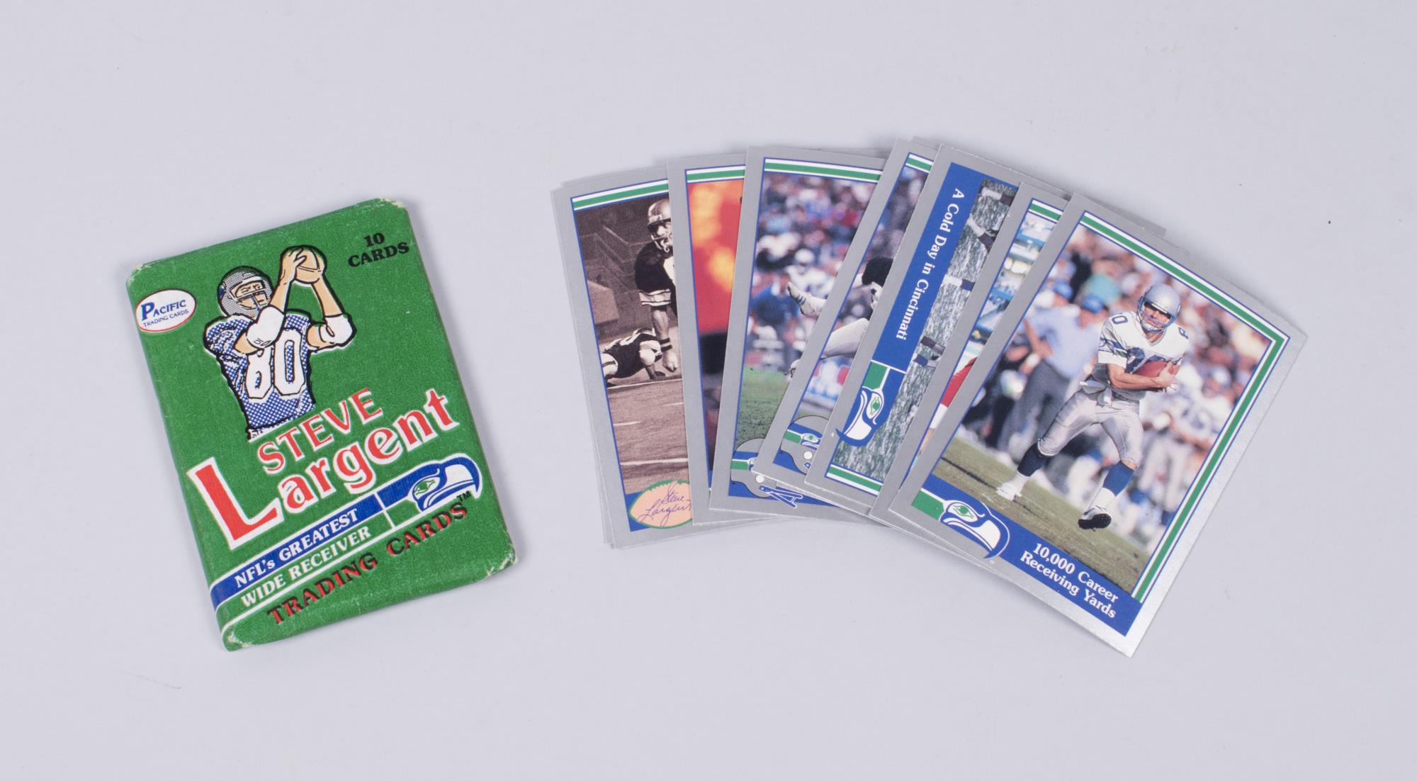 Image of Trading cards featuring Seattle Seahawks wide receiver, Steve Largent, 1989