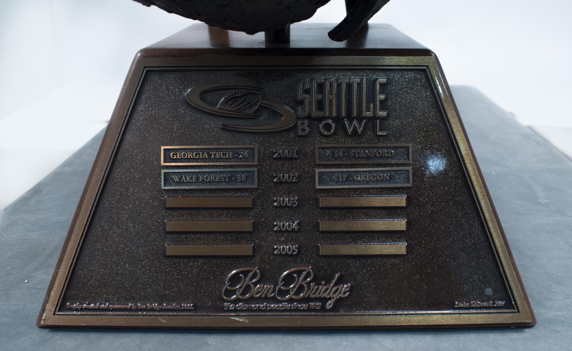 Image of Seattle Bowl trophy with sculpture by Louise McDowell, 2001
