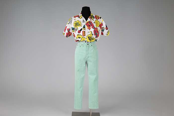 Image of Seafoam green jeans from Seattle company Code Bleu Japan, 1980s
