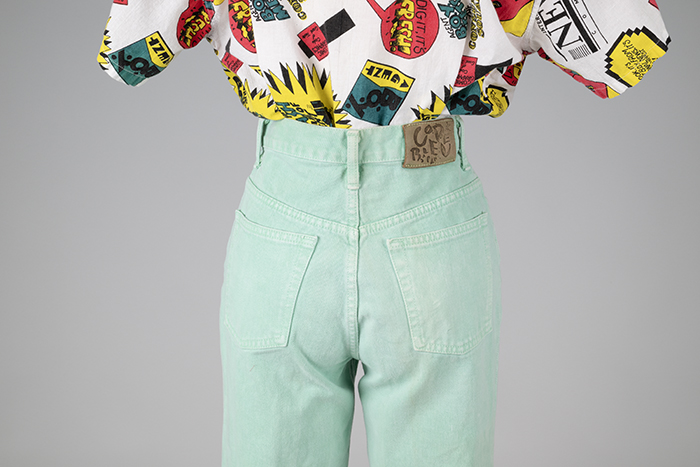 Image of Seafoam green jeans from Seattle company Code Bleu Japan, 1980s