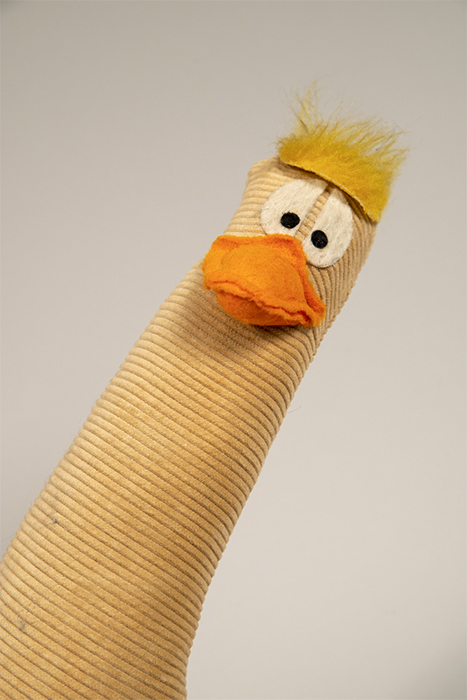 Image of Geoduck plush toy made and signed by Ron Konzak, 1973