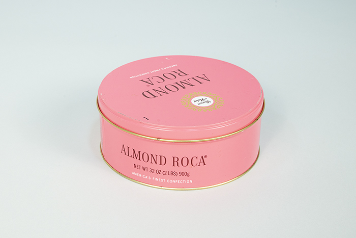 Image of Candy tin for Brown & Haley Almond Roca candies, ca. 1980