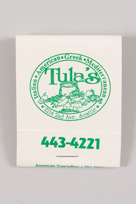 Image of Matchbook from Tula's Jazz Club and Restaurant, ca. 1990