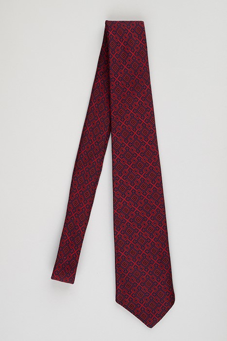 Image of Silk necktie with red and navy woven pattern, ca. 1950s-1990s