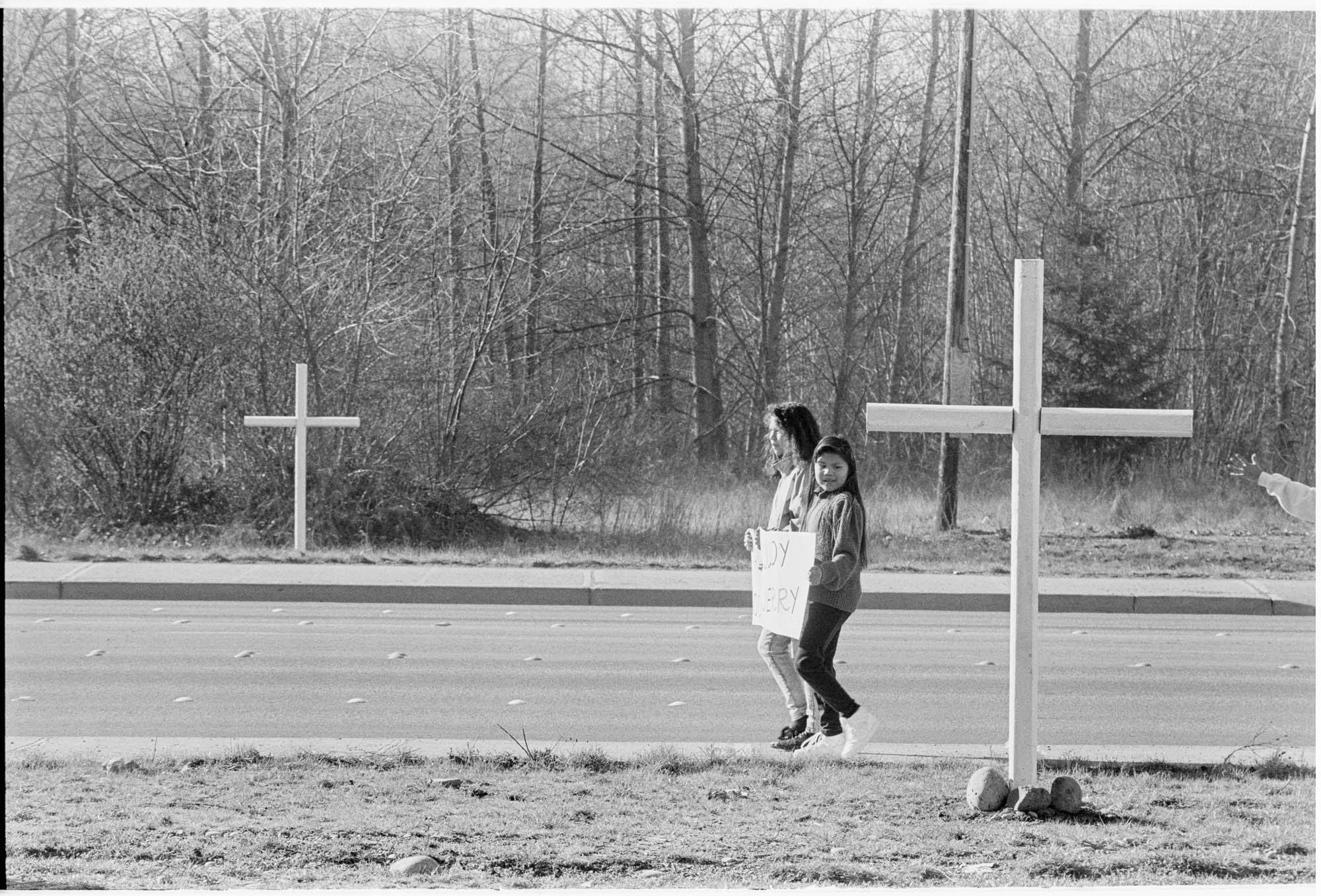 Image of Crosses along route of Muckleshoot memorial and protest march, February 27, 1991