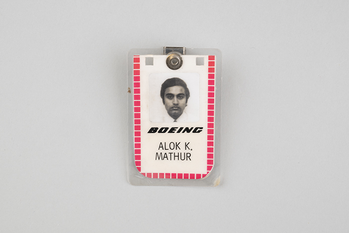 Image of Boeing employee badge for Alok Mathur, 1978