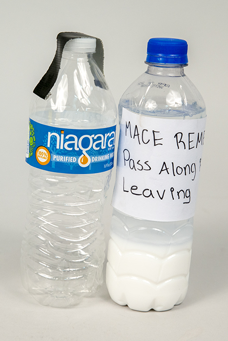 Image of Two plastic bottles of homemade eyewash used during the racial justice protests in Seattle in June, 2020