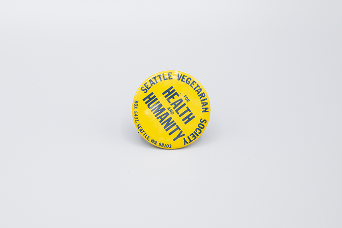 Image of Seattle Vegetarian Society pin, ca. 1970s