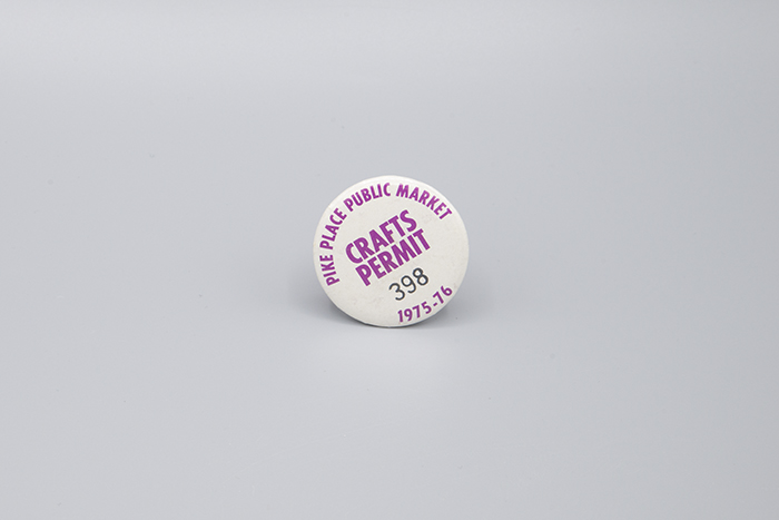 Image of Pike Place Public Market Crafts Permit pin, 1975-1976