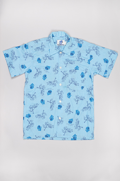 Image of Blue shirt with Century 21 World's Fair print and label, 1962