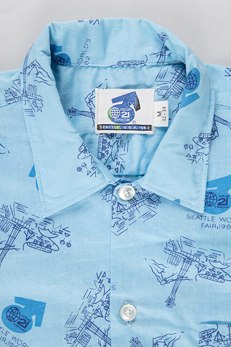 Image of Blue shirt with Century 21 World's Fair print and label, 1962