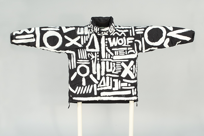 Image of Black parka painted by artist Malcolm Procter aka Wolf Delux, 2021