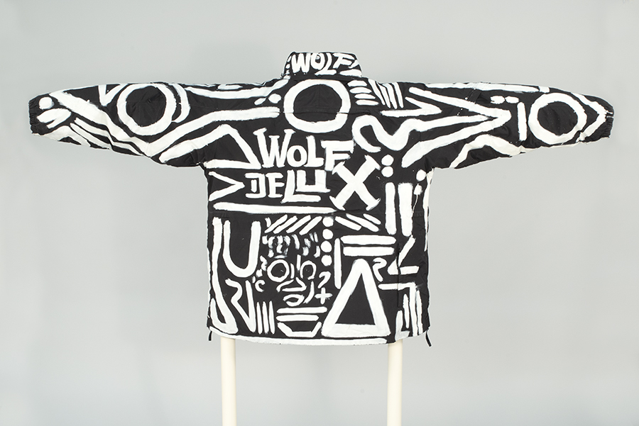 Image of Black parka painted by artist Malcolm Procter aka Wolf Delux, 2021