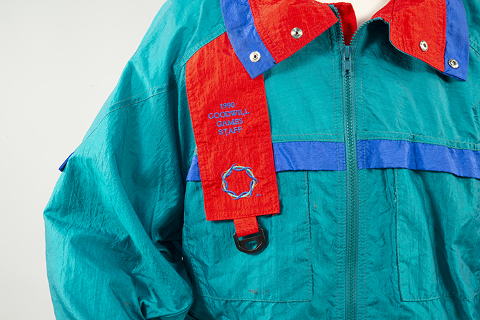 Image of Teal and red Goodwill Games windbreaker jacket, 1990