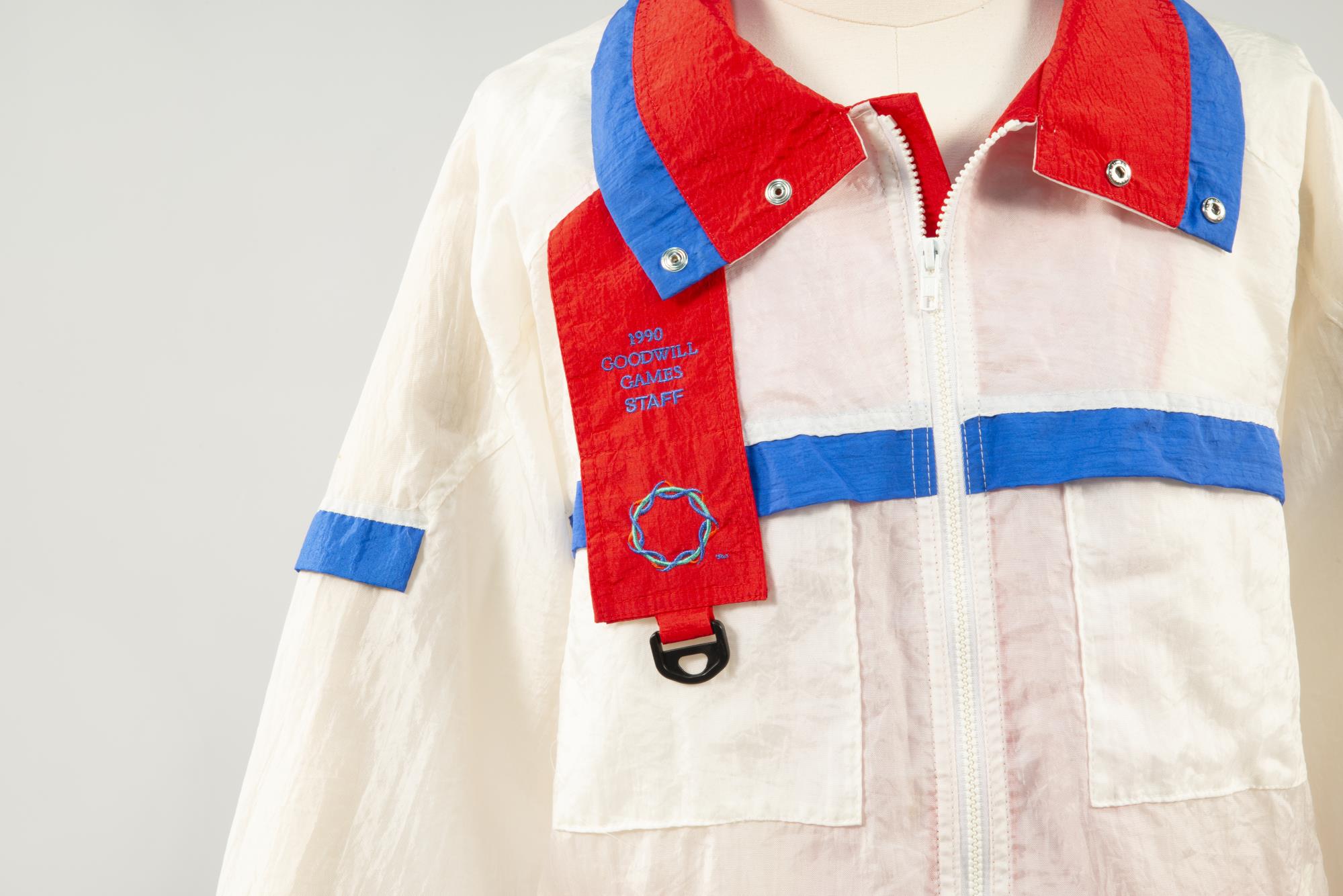 Image of White and red Goodwill Games windbreaker jacket, 1990