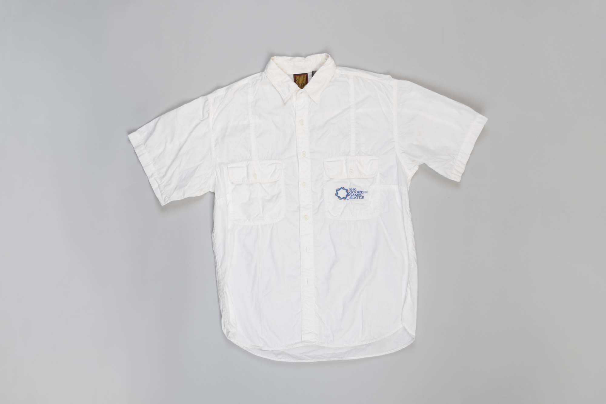 Image of White Shah Safari shirt from the Goodwill Games, 1990