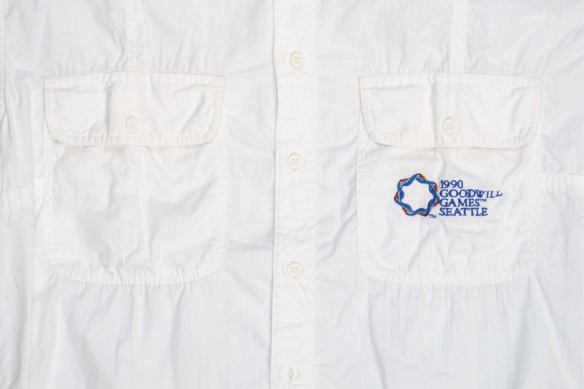 Image of White Shah Safari shirt from the Goodwill Games, 1990