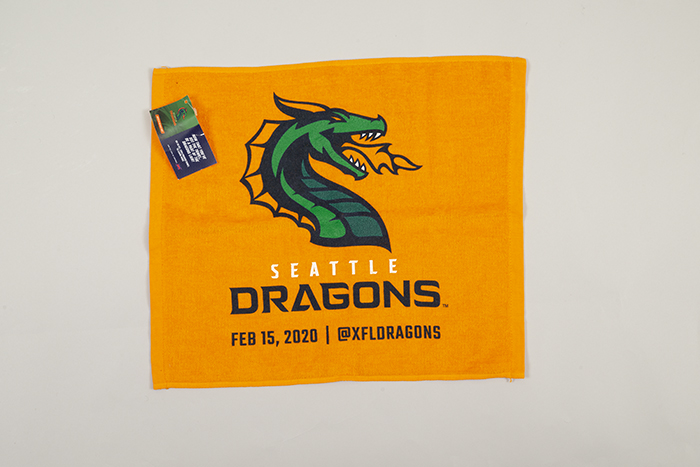 Image of Souvenir rally towel from the inaugural season opening night home game of the Seattle Sea Dragons (formerly Seattle Dragons) XFL football team, 2020