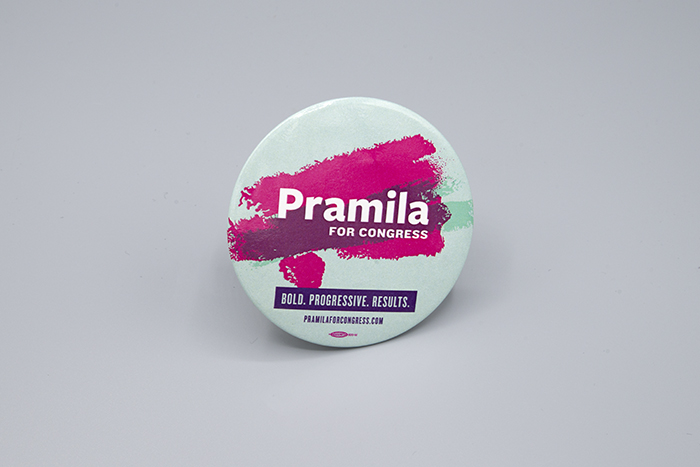 Image of Campaign button pin for Pramila Jayapal for Congress, 2016