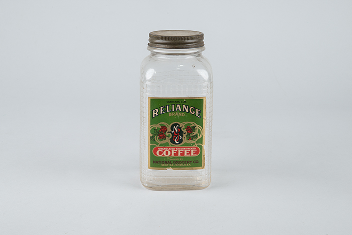 Image of Wide mouth glass jar for Reliance Brand Coffee, ca. 1930