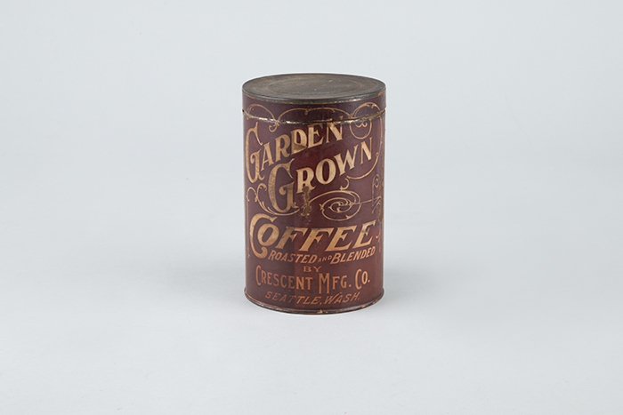 Image of Cylindrical tin for Garden Grown Coffee from Crescent Manufacturing Company, ca. 1930